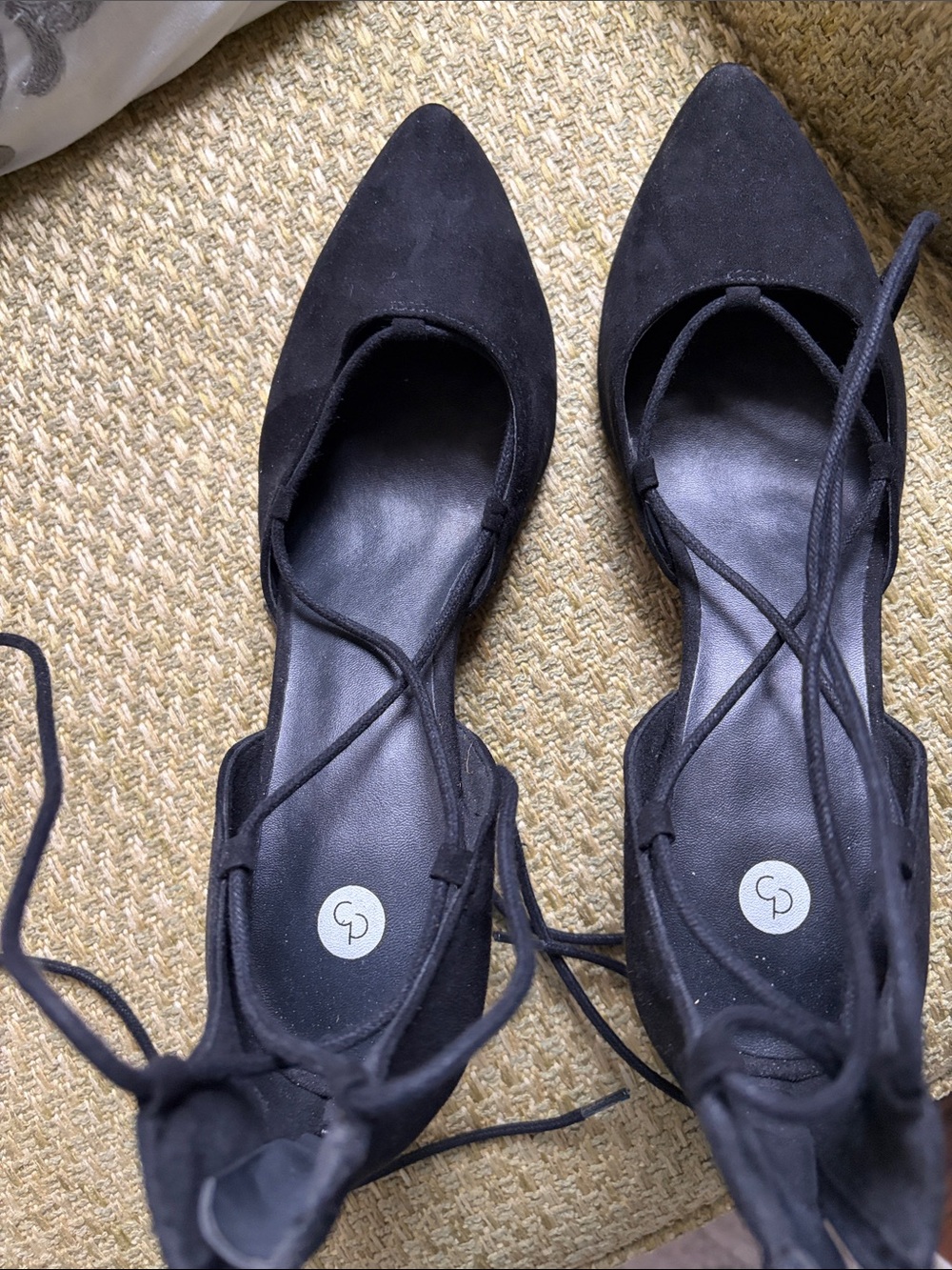 Soft Black Pointed Lace-Up Wedges
